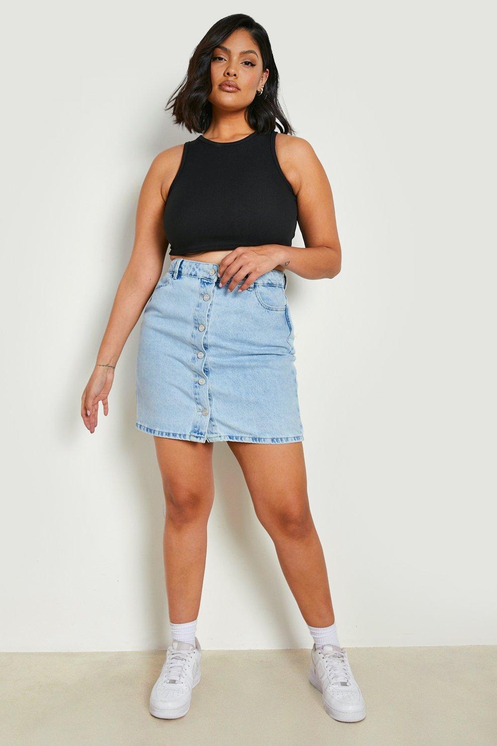 Blue jean best sale button down skirt